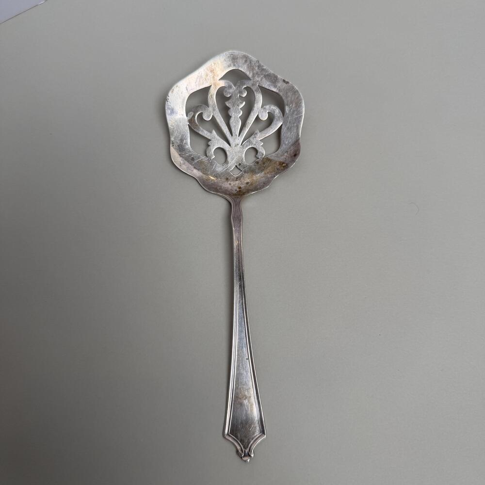 Manchester Silver Co Sterling Slotted Spoon Pierced Serving Fleur De Lis 1934